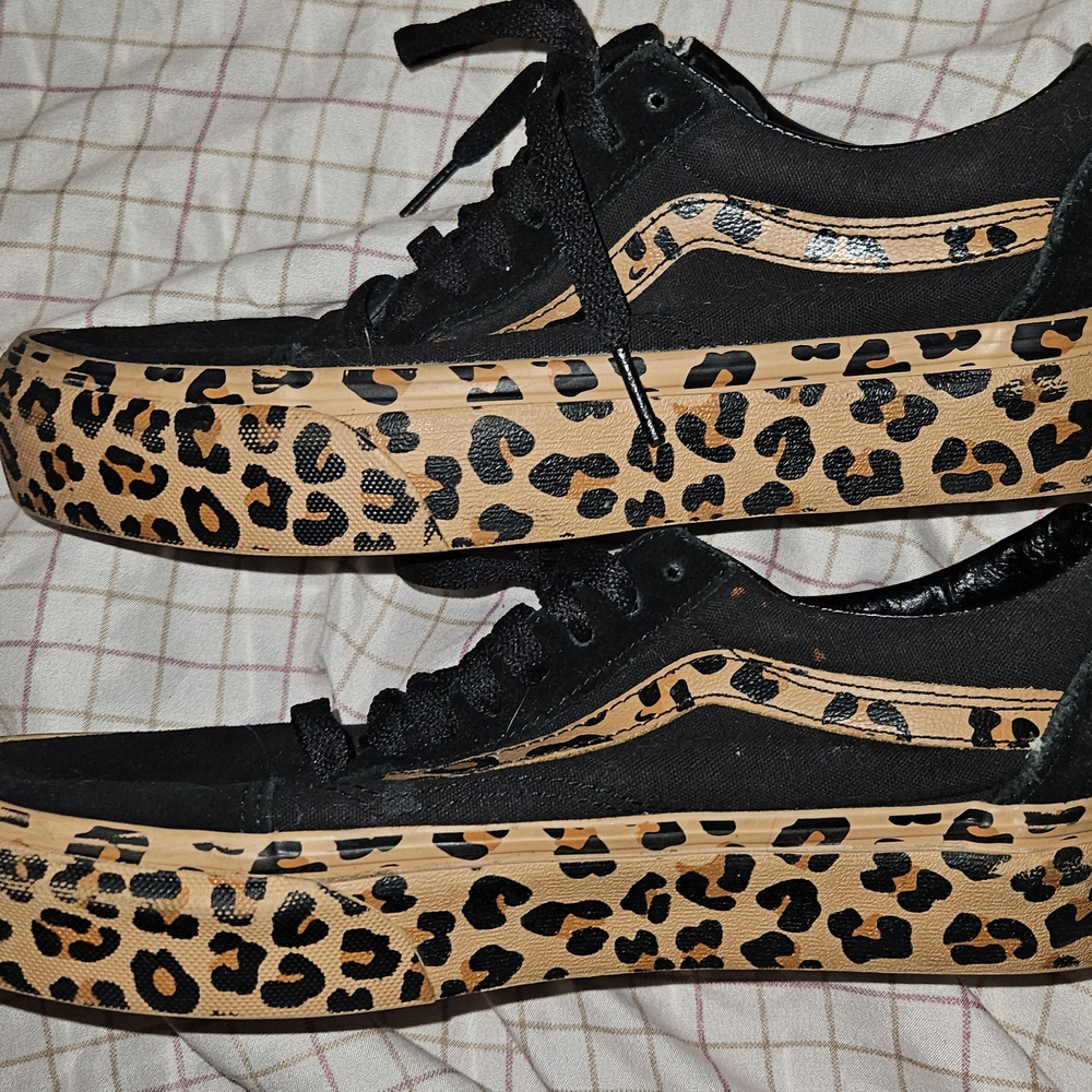 Vans Black and Tan Leopard Print Sneakers